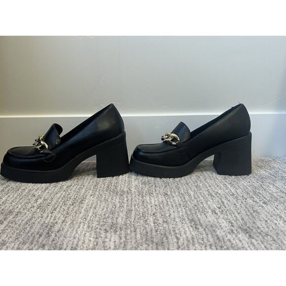Mary Jane Black Loafers with Gold Chain - Picture 5 of 6